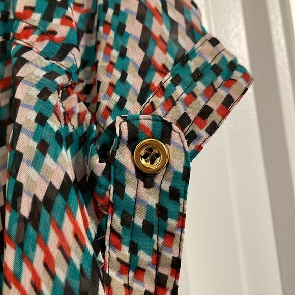 Olive & Oak Women’s Tunic Red & Green Sheer Geometric Contemporary Bohemian - Picture 6 of 12